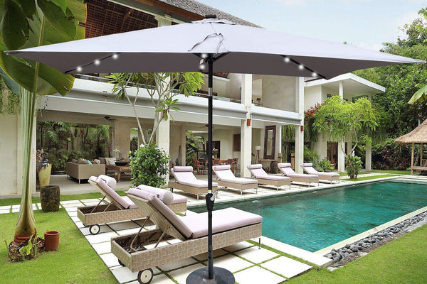 English Elm 10 10x6.5ft Solar LED Patio Umbrella with 26 Lights, Crank Lift, Push-Button Tilt, UV40+ Protection Light Slate Grey W65642332