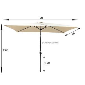 English Elm 6 9x6ft Rectangular Patio Umbrella with Crank & Tilt, Waterproof Polyester Canopy, UPF40+ Weather-Resistant Shade Tan W65642341