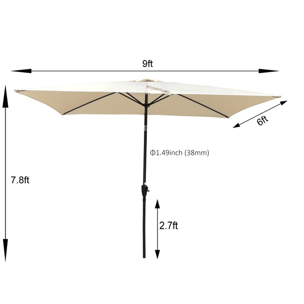 English Elm 6 9x6ft Rectangular Patio Umbrella with Crank & Tilt, Waterproof Polyester Canopy, UPF40+ Weather-Resistant Shade Tan W65642341