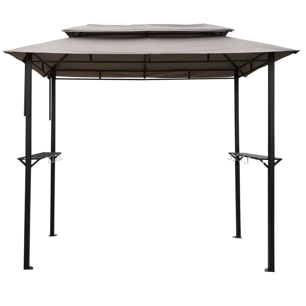 English Elm 8x4ft Outdoor Grill Gazebo Steel Frame Tiered Canopy with Bar Shelves for Patio Cooking Mushroom W65642413