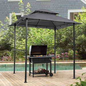 English Elm Outdoor Grill Gazebo 8x5 Ft – Rust-Resistant Steel Frame, Double-Tier Ventilated Canopy for BBQs and Parties Gray W41918148