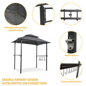 English Elm Outdoor Grill Gazebo 8x5 Ft – Rust-Resistant Steel Frame, Double-Tier Ventilated Canopy for BBQs and Parties Gray W41918148