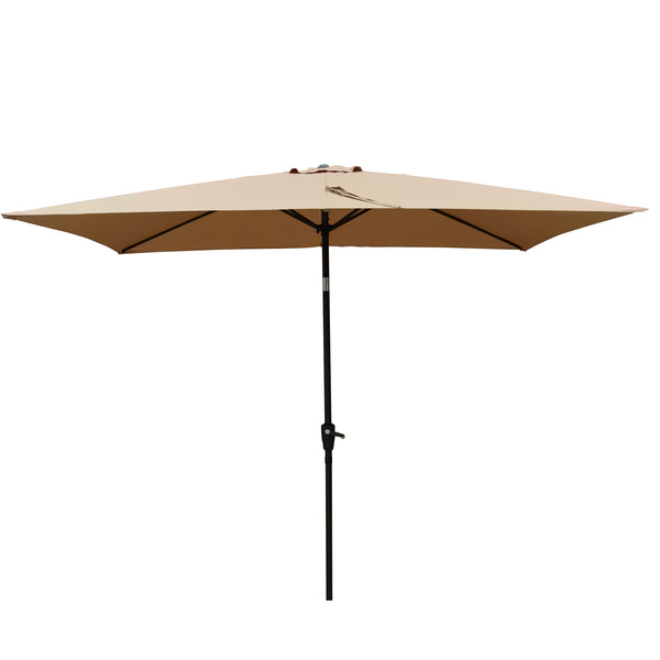 English Elm 6 9x6ft Rectangular Patio Umbrella with Crank & Tilt, Waterproof Polyester Canopy, UPF40+ Weather-Resistant Shade Brown W65642347