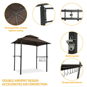 English Elm Outdoor Grill Gazebo 8x5 Ft – Rust-Resistant Steel Frame, Double-Tier Ventilated Canopy for BBQs and Parties Brown W41918149