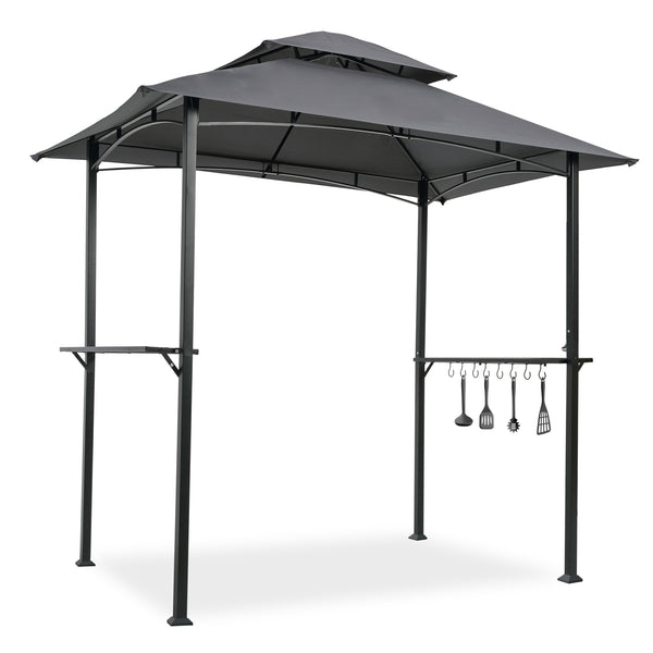 English Elm Outdoor Grill Gazebo 8x5 Ft – Rust-Resistant Steel Frame, Double-Tier Ventilated Canopy for BBQs and Parties Gray W41918148