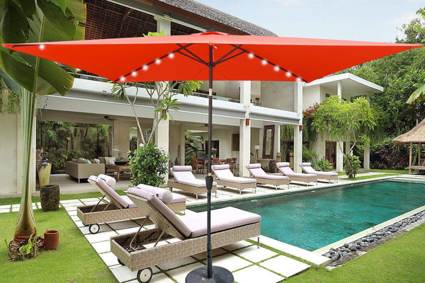 English Elm 10 10x6.5ft Solar LED Patio Umbrella with 26 Lights, Crank Lift, Push-Button Tilt, UV40+ Protection Light Brick Red W65642334