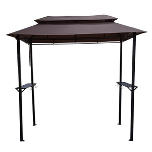 English Elm 8x4ft Outdoor Grill Gazebo Steel Frame Tiered Canopy with Bar Shelves for Patio Cooking Light Brown W65642412
