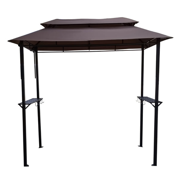 English Elm 8x4ft Outdoor Grill Gazebo Steel Frame Tiered Canopy with Bar Shelves for Patio Cooking Light Brown W65642412
