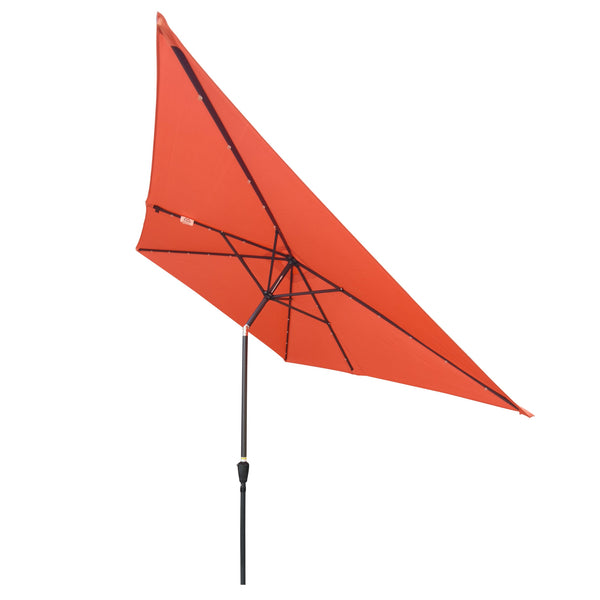 English Elm 10 10x6.5ft Solar LED Patio Umbrella with 26 Lights, Crank Lift, Push-Button Tilt, UV40+ Protection Light Brick Red W65642334
