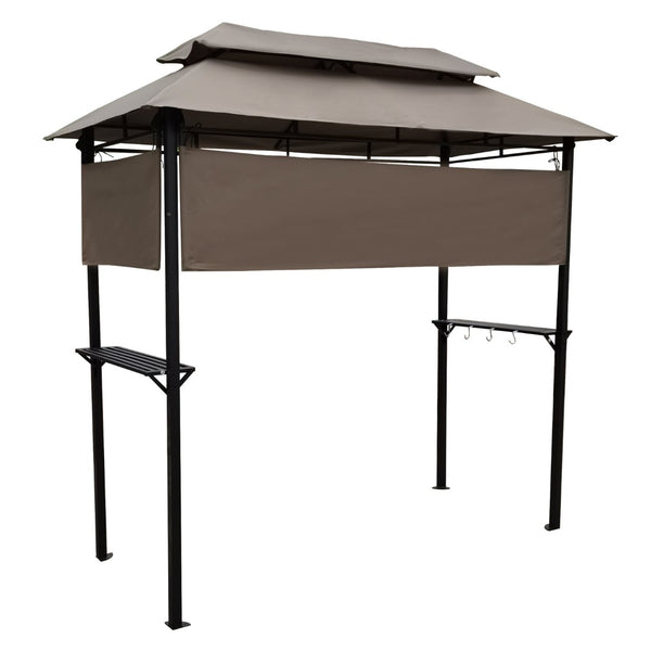 English Elm 8x4ft Outdoor Grill Gazebo Steel Frame Tiered Canopy with Bar Shelves for Patio Cooking Mushroom W65642413