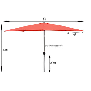English Elm 6 9x6ft Rectangular Patio Umbrella with Crank & Tilt, Waterproof Polyester Canopy, UPF40+ Weather-Resistant Shade Brick red W65642348