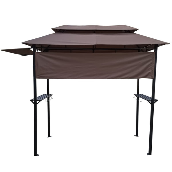 English Elm 8x4ft Outdoor Grill Gazebo Steel Frame Tiered Canopy with Bar Shelves for Patio Cooking Light Brown W65642412