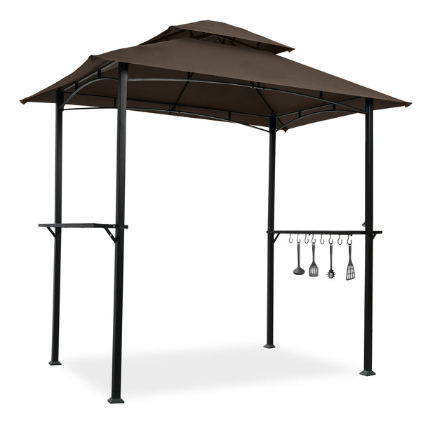 English Elm Outdoor Grill Gazebo 8x5 Ft – Rust-Resistant Steel Frame, Double-Tier Ventilated Canopy for BBQs and Parties Brown W41918149