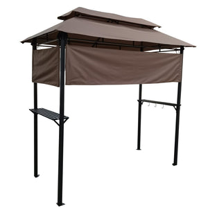 English Elm 8x4ft Outdoor Grill Gazebo Steel Frame Tiered Canopy with Bar Shelves for Patio Cooking Light Brown W65642412
