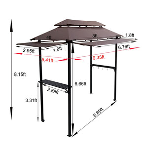 English Elm 8x4ft Outdoor Grill Gazebo Steel Frame Tiered Canopy with Bar Shelves for Patio Cooking Light Brown W65642412