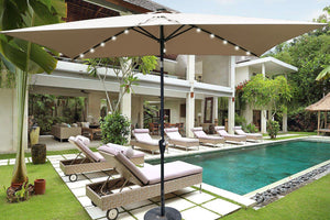 English Elm 10 10x6.5ft Solar LED Patio Umbrella with 26 Lights, Crank Lift, Push-Button Tilt, UV40+ Protection Mushroom W65642333