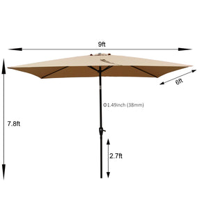 English Elm 6 9x6ft Rectangular Patio Umbrella with Crank & Tilt, Waterproof Polyester Canopy, UPF40+ Weather-Resistant Shade Brown W65642347