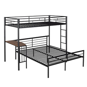 English Elm Twin Over Full Metal Bunk Bed with Built-in Study Desk Steel Frame Kids Bedroom LT000092AAB