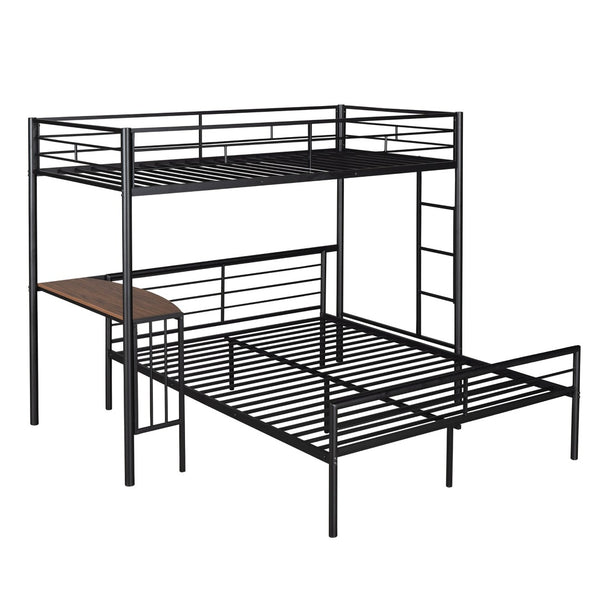 English Elm Twin Over Full Metal Bunk Bed with Built-in Study Desk Steel Frame Kids Bedroom LT000092AAB