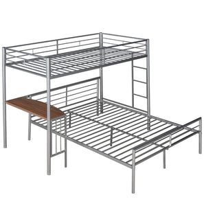 English Elm Twin Over Full Metal Bunk Bed with Built-in Study Desk Steel Frame Kids Bedroom Silver LT000092AAN
