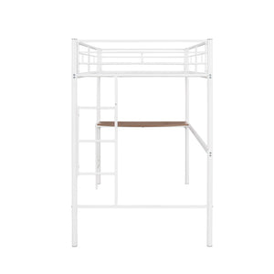 English Elm Twin Over Full Metal Bunk Bed with Built-in Study Desk Steel Frame Kids Bedroom White LT000092AAK
