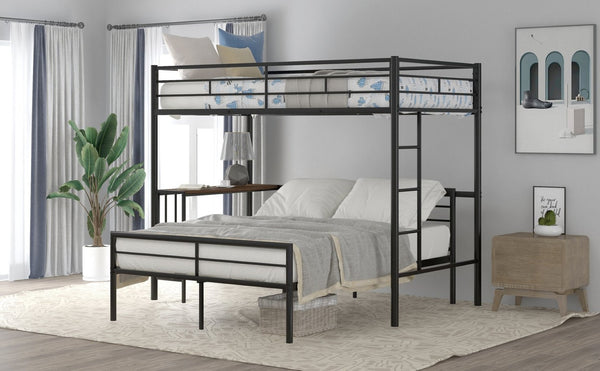 English Elm Twin Over Full Metal Bunk Bed with Built-in Study Desk Steel Frame Kids Bedroom LT000092AAB