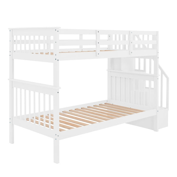 English Elm Stairway Twin Over Bunk Bed with Stair Storage White Pine Kids Room LT000109AAK-1