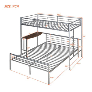 English Elm Twin Over Full Metal Bunk Bed with Built-in Study Desk Steel Frame Kids Bedroom Silver LT000092AAN