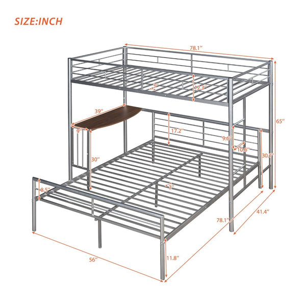 English Elm Twin Over Full Metal Bunk Bed with Built-in Study Desk Steel Frame Kids Bedroom Silver LT000092AAN