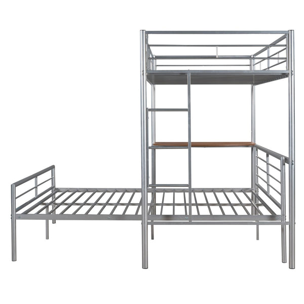 English Elm Twin Over Full Metal Bunk Bed with Built-in Study Desk Steel Frame Kids Bedroom Silver LT000092AAN