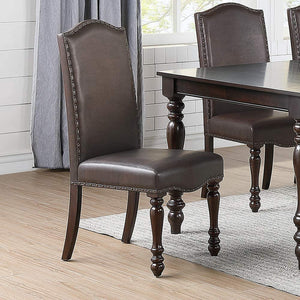 English Elm Brown Cherry Chair Back Replacement Part, Rubberwood Frame, Faux Leather, Nailhead Trim, Carved Legs Support B011125660