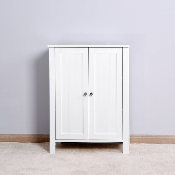 English Elm Bathroom Floor Cabinet White Mdf Double Door Adjustable Shelf Moisture Resistant Storage W40914886