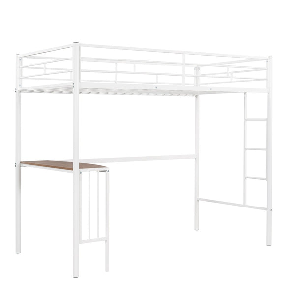 English Elm Twin Over Full Metal Bunk Bed with Built-in Study Desk Steel Frame Kids Bedroom White LT000092AAK