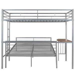 English Elm Twin Over Full Metal Bunk Bed with Built-in Study Desk Steel Frame Kids Bedroom Silver LT000092AAN