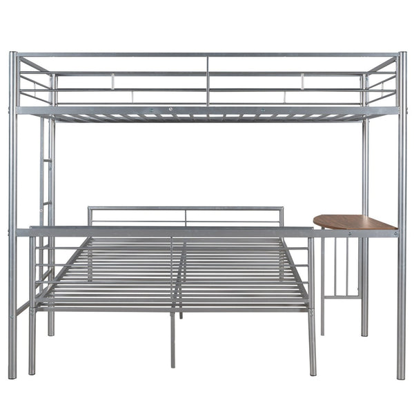 English Elm Twin Over Full Metal Bunk Bed with Built-in Study Desk Steel Frame Kids Bedroom Silver LT000092AAN