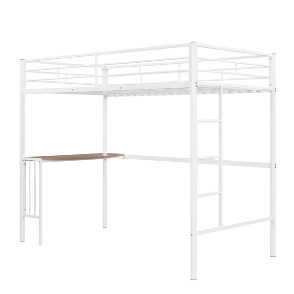 English Elm Twin Over Full Metal Bunk Bed with Built-in Study Desk Steel Frame Kids Bedroom White LT000092AAK