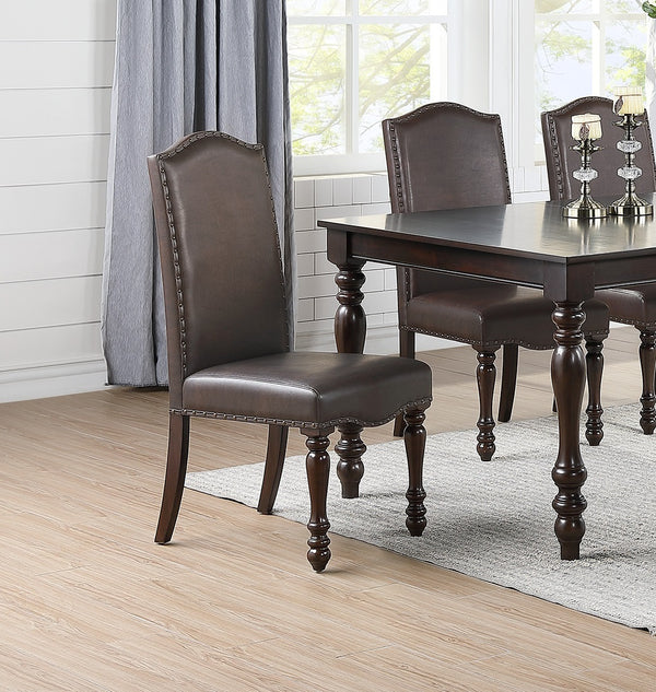 English Elm Brown Cherry Chair Back Replacement Part, Rubberwood Frame, Faux Leather, Nailhead Trim, Carved Legs Support B011125660