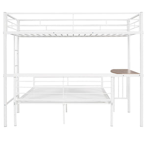 English Elm Twin Over Full Metal Bunk Bed with Built-in Study Desk Steel Frame Kids Bedroom White LT000092AAK