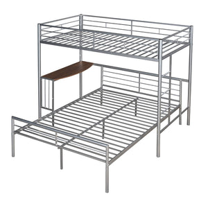 English Elm Twin Over Full Metal Bunk Bed with Built-in Study Desk Steel Frame Kids Bedroom Silver LT000092AAN