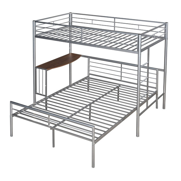 English Elm Twin Over Full Metal Bunk Bed with Built-in Study Desk Steel Frame Kids Bedroom Silver LT000092AAN