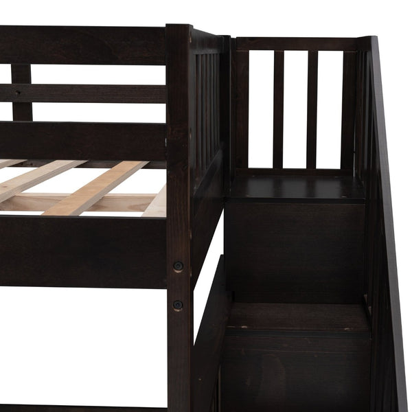 English Elm Stairway Full Over Bunk Bed with Staircase Storage Shelves in White Pine Espresso LT100110AAP