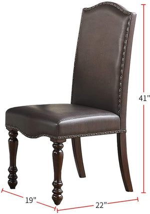 English Elm Brown Cherry Chair Back Replacement Part, Rubberwood Frame, Faux Leather, Nailhead Trim, Carved Legs Support B011125660