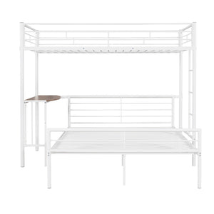 English Elm Twin Over Full Metal Bunk Bed with Built-in Study Desk Steel Frame Kids Bedroom White LT000092AAK