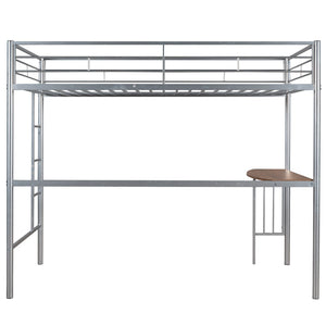 English Elm Twin Over Full Metal Bunk Bed with Built-in Study Desk Steel Frame Kids Bedroom Silver LT000092AAN