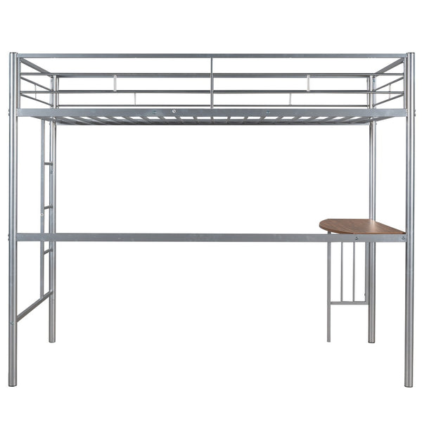 English Elm Twin Over Full Metal Bunk Bed with Built-in Study Desk Steel Frame Kids Bedroom Silver LT000092AAN