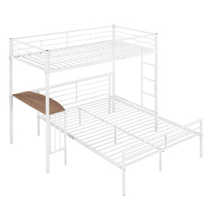 English Elm Twin Over Full Metal Bunk Bed with Built-in Study Desk Steel Frame Kids Bedroom White LT000092AAK