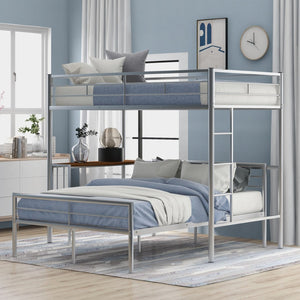 English Elm Twin Over Full Metal Bunk Bed with Built-in Study Desk Steel Frame Kids Bedroom Silver LT000092AAN