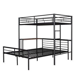 English Elm Twin Over Full Metal Bunk Bed with Built-in Study Desk Steel Frame Kids Bedroom LT000092AAB