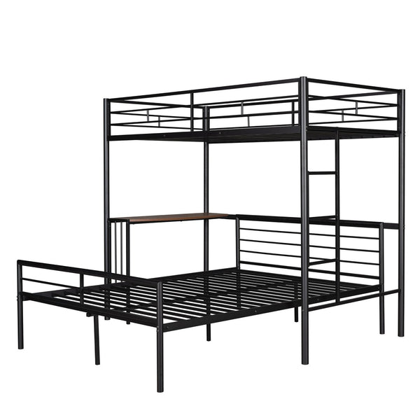 English Elm Twin Over Full Metal Bunk Bed with Built-in Study Desk Steel Frame Kids Bedroom LT000092AAB