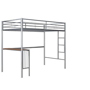 English Elm Twin Over Full Metal Bunk Bed with Built-in Study Desk Steel Frame Kids Bedroom Silver LT000092AAN